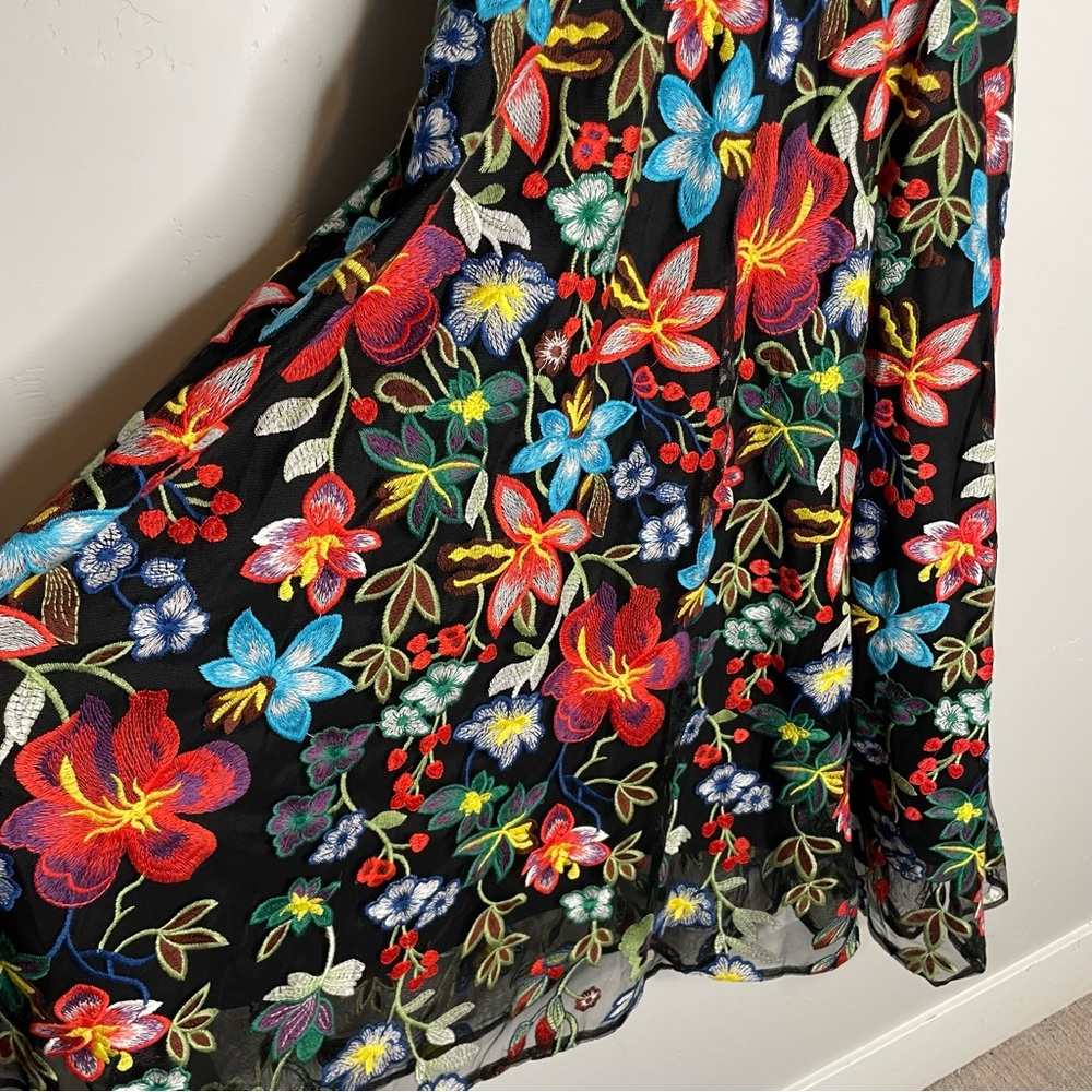 Dress the Population Maren Embroidered Floral Dress Fit Flare XXL Midi V Neck - Picture 9 of 14
